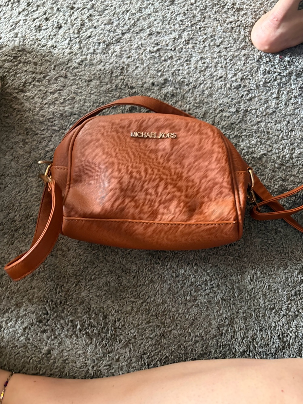 MICHAEL KORS Cognac Saffiano Leather Crossbody Bag